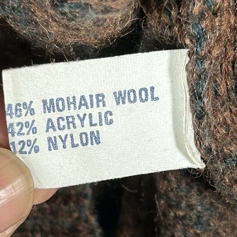 VTG Jordache Cable Knit Sweater Mens M Brown Mohair Wool Coogi-Style 3D Textured - Picture 14 of 15
